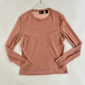 VINTAGE NY JEANS BLUSH PINK MESH LONG SLEEVE TOP